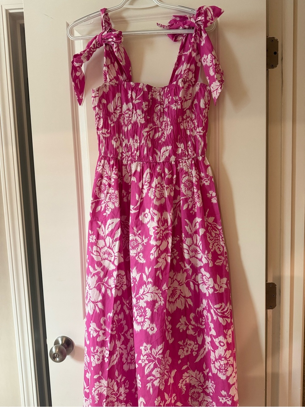 Pink Floral Tie-Shoulder Casual Midi Dress